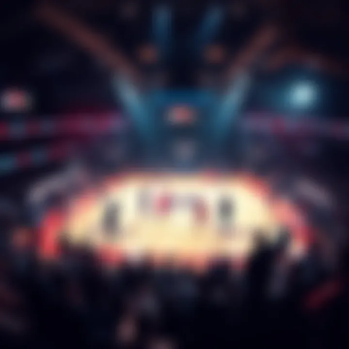 A basketball court with players in action during a college game, highlighting the excitement of NCAA basketball betting.