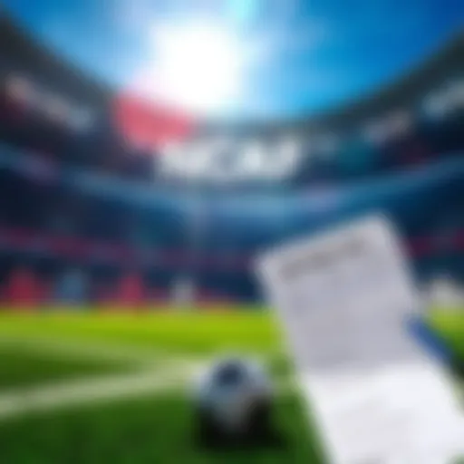 A football field with players in action, highlighting a betting slip with analysis notes beside it.