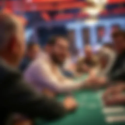 Negreanu in high roller tournament Daniel Negreanu smiling at a high roller poker table, discussing his play with 10-3 offsuit, surrounded by amused fans.