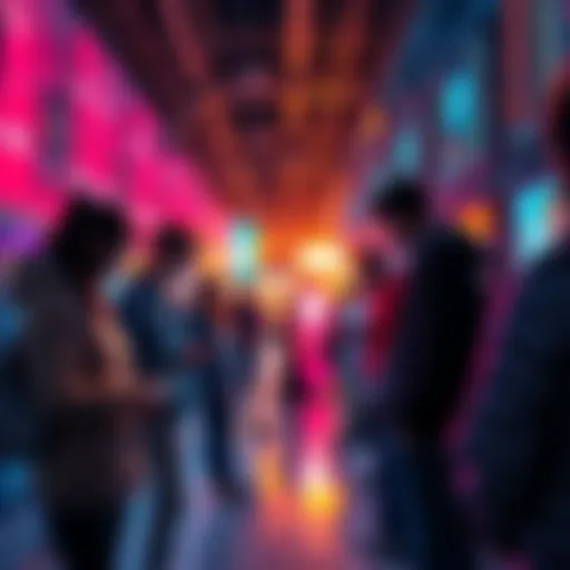 People using and exploring new mobile apps in a tech-focused environment