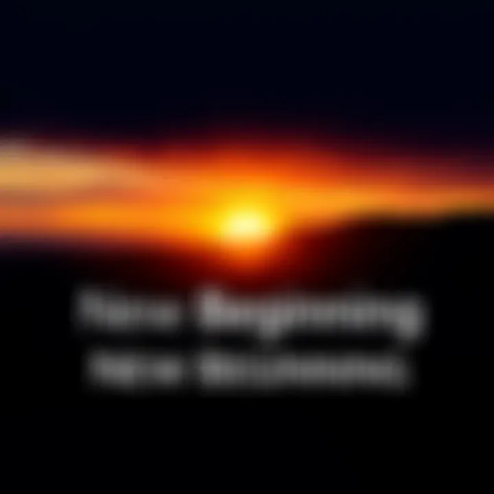 A sunrise symbolizing a fresh start with bright colors lighting up the horizon.