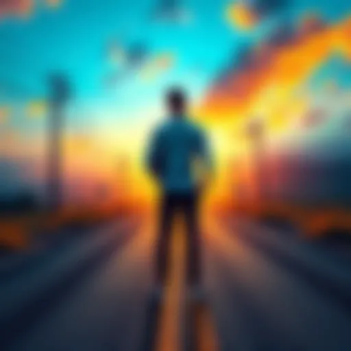 A person standing at a crossroads, looking ahead with a hopeful expression, symbolizing new opportunities and fresh starts.