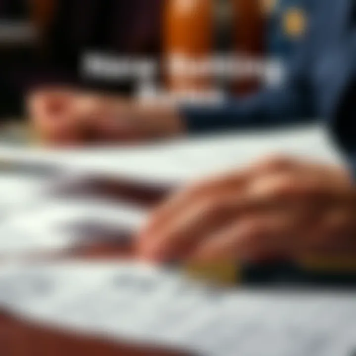 New Betting Rules in Massachusetts A close-up of a person reading documents about new betting regulations in Massachusetts, with betting slips and a pen on a table.