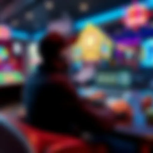 A person playing a new casino game on a laptop, with colorful graphics and casino elements in view.