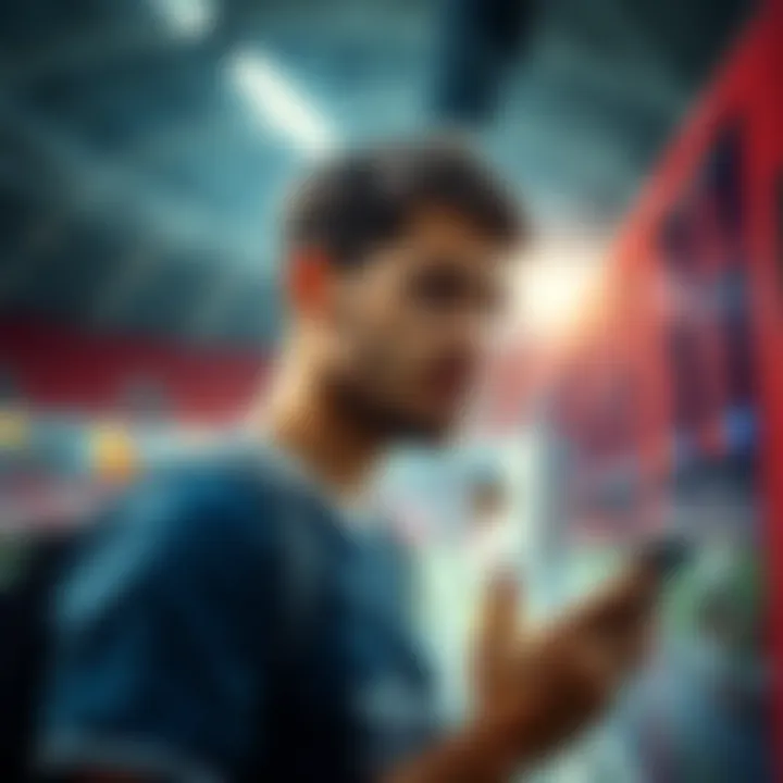 A beginner football bettor looks thoughtfully at his betting options, showing a mix of excitement and uncertainty.