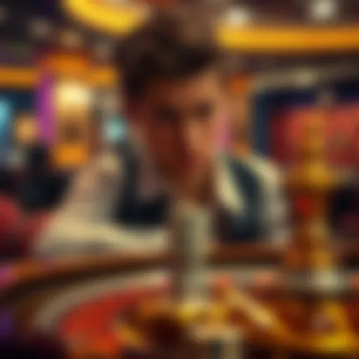 A first-time casino player looks disappointed at a roulette table after losing money.