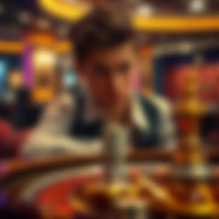 A first-time casino player looks disappointed at a roulette table after losing money.