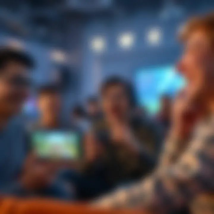 A group of players enjoying a new video game together, laughing and engaging with the game on their screens.