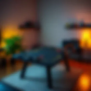 A completed game table with felt finish and gaming accessories in a cozy setup