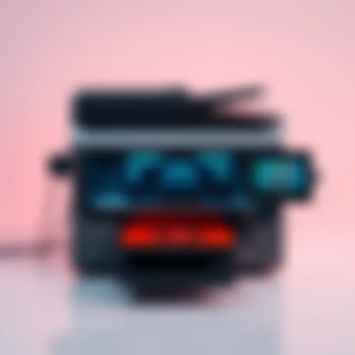 A high-tech printer showcasing advanced features and modern design, set against a clean background.