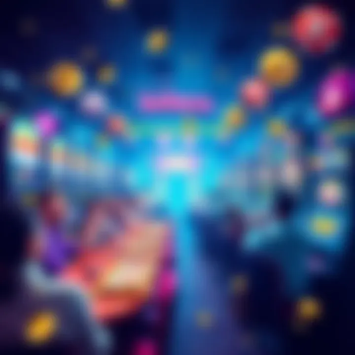 A colorful casino scene featuring slot machines and happy players celebrating winnings.