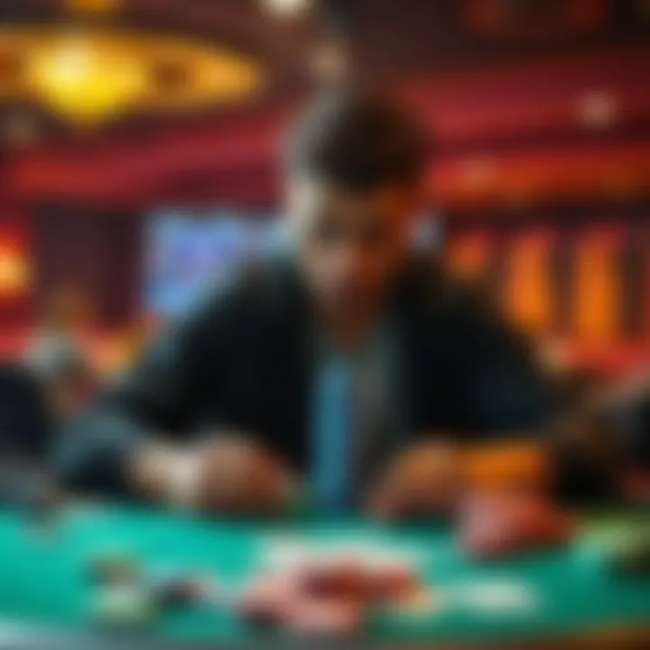 A person sitting at a poker table surrounded by chips and cards, focused on improving their game strategies.