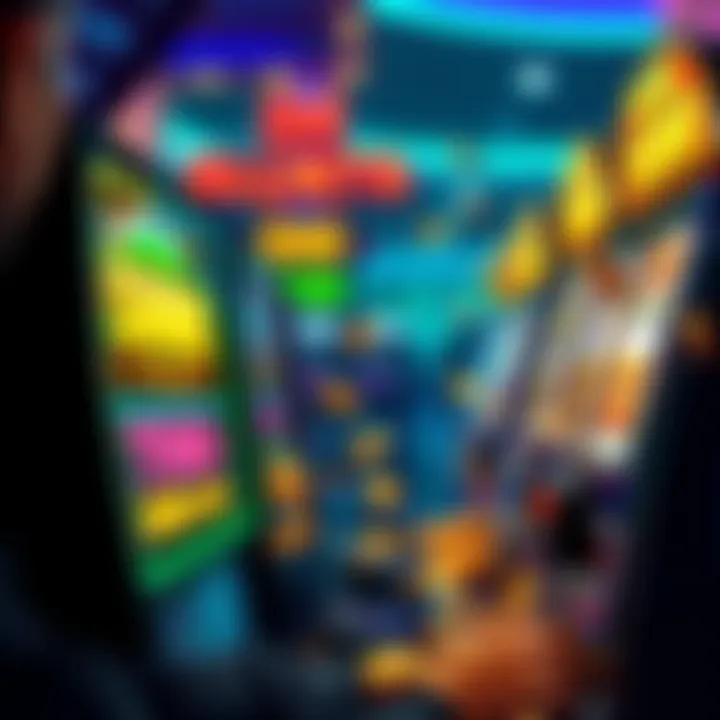 A new player excitedly watching the slot machine screen after a big win of 500 times their bet, with coins spilling out of the machine.