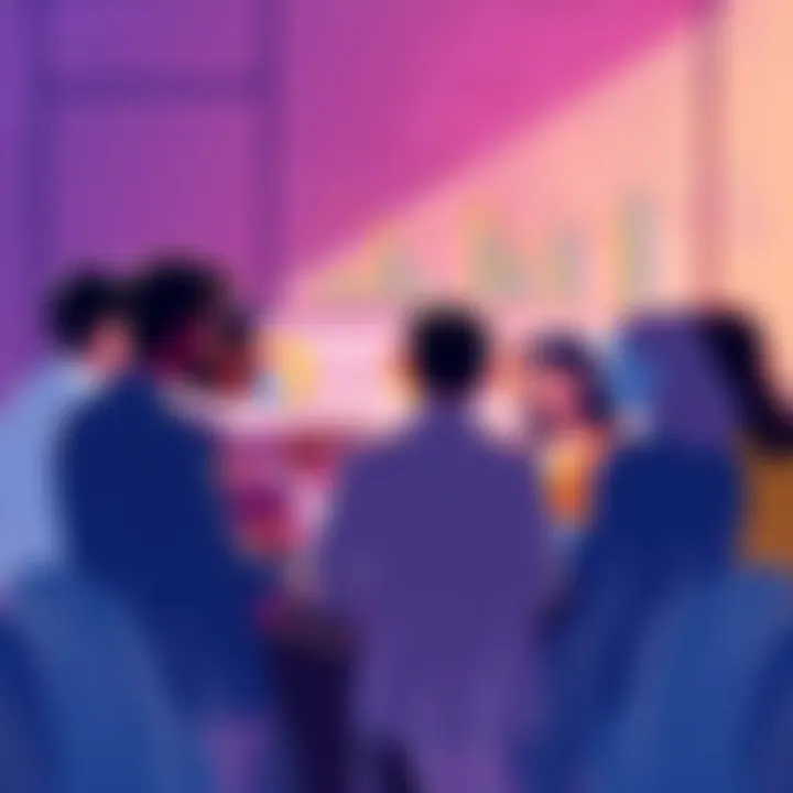 Illustration showing a diverse group of people discussing a new prediction market aimed at reducing corruption in voting processes, with charts and graphs in the background.