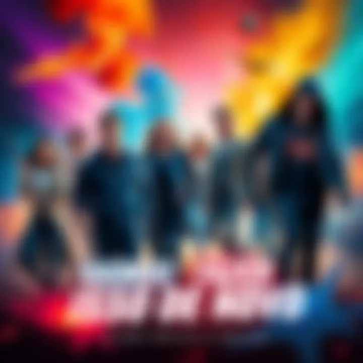 Poster featuring key characters from 'Vamos Fazer Isso de Novo' with colorful background and exciting elements