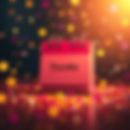 Graphic showing a calendar with Thursday marked and symbols of surprises like stars and confetti