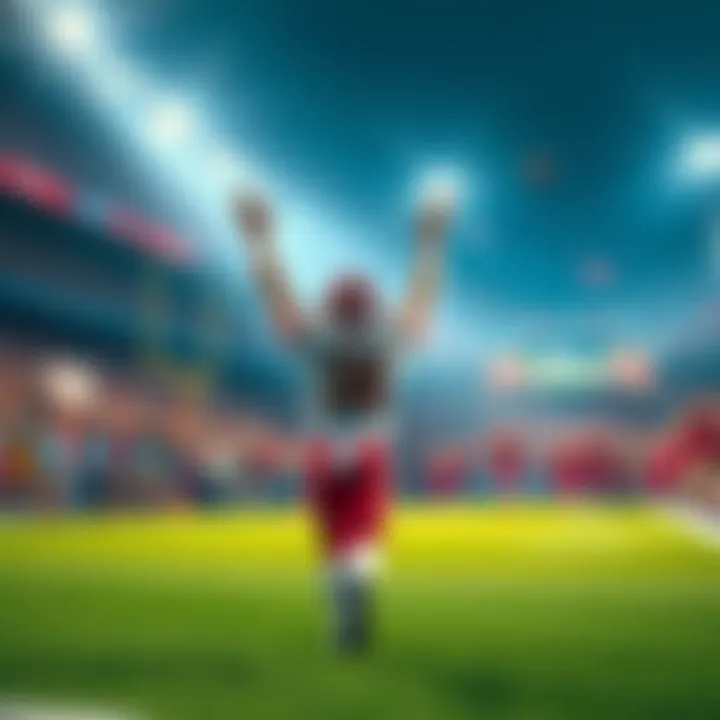 NFL Touchdown Betting A football field with a player celebrating a touchdown while fans cheer in the background, showcasing excitement for NFL betting on props and touchdowns.