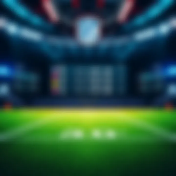 A football field with a scoreboard showing game odds and betting lines