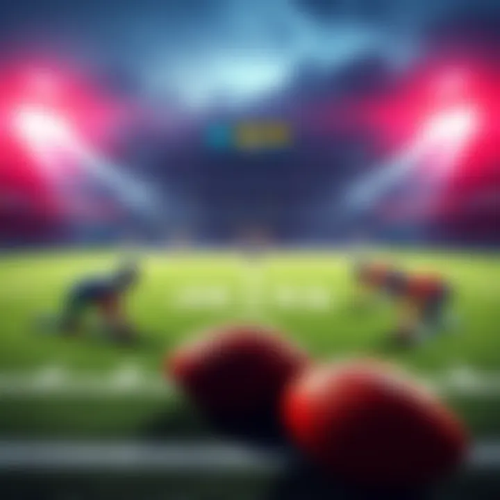 A football field with teams preparing for a game and betting odds displayed.