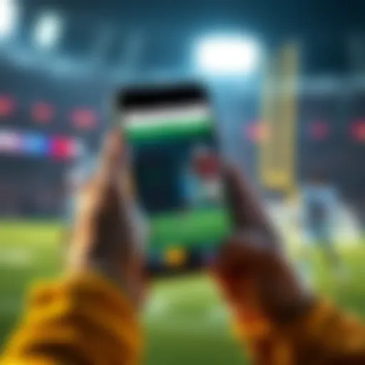A person excitedly checking their phone with betting odds and football images on the screen, symbolizing the thrill of sports betting.