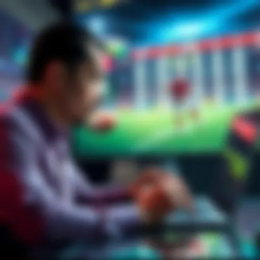 NFL Betting Strategies A person analyzing NFL player stats on a laptop with football graphics in the background