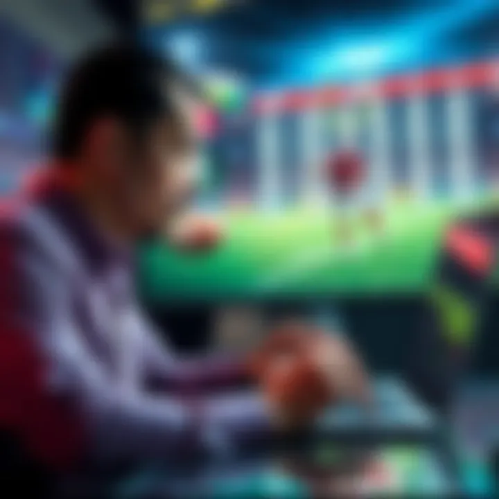NFL Betting Strategies A person analyzing NFL player stats on a laptop with football graphics in the background