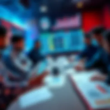 People discussing NFL betting strategies with charts and notes on a table