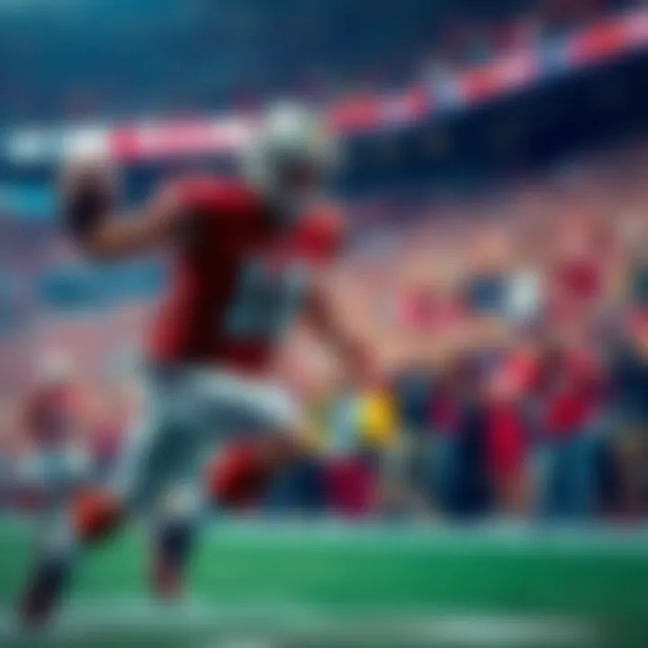 A football player in action during a game, with fans in the background cheering, symbolizing NFL betting excitement.