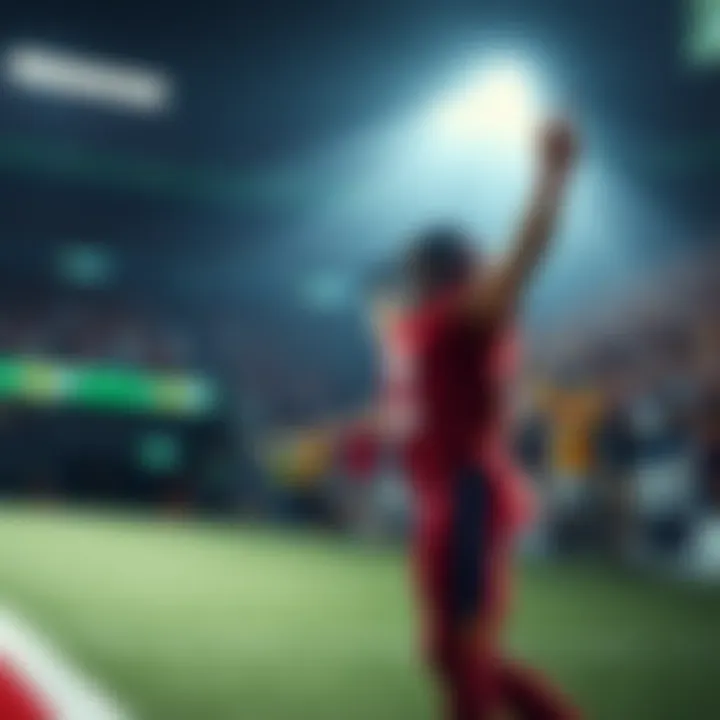 A football player celebrating a touchdown on the field while fans cheer in the background during a game.