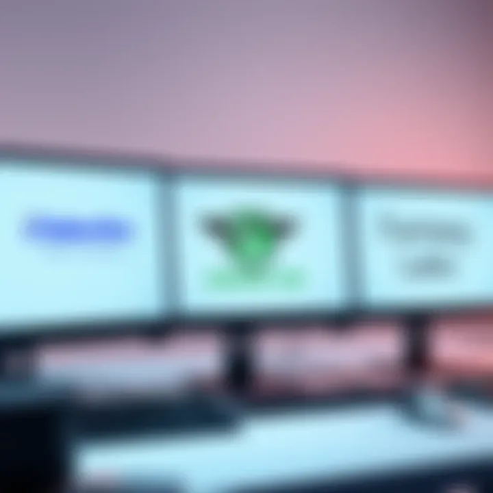 Three computer screens showing Fantasy NFL line-up tools with logos for SaberSim, Fantasy Cruncher, and Fantasy Labs