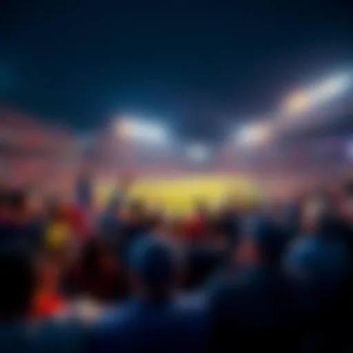 Crowd of fans excitedly waiting for the NFL game to start at night