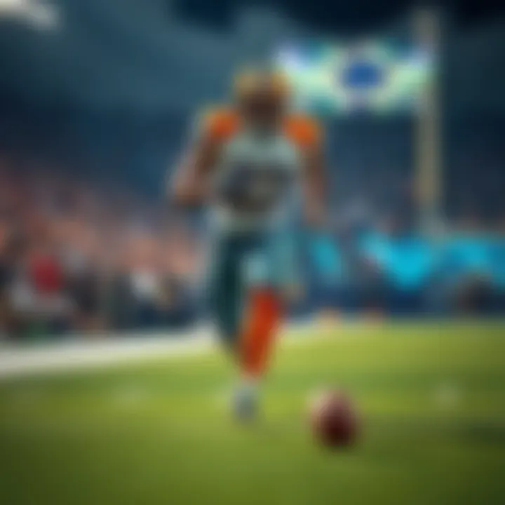 NFL Player Javonte NFL player Javonte runs on the field with the ball, looking determined, as spectators watch from the stands.