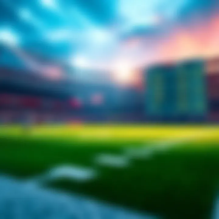 A football field with players practicing and a graphic displaying betting odds