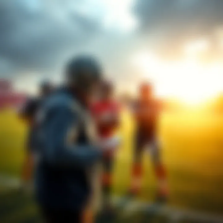 NFL Preseason Betting Tips A football coach reviewing plays with players on the field during NFL preseason training