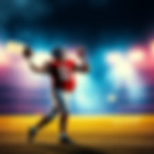 A quarterback in a football field preparing to throw a pass during a critical moment in a game
