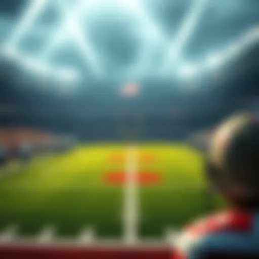 A football field with Thanksgiving decorations, featuring players warming up for the game