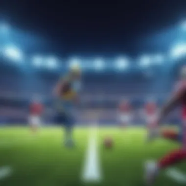 NFL Touchdown Bets for Rams vs Giants A football field with players from the Rams and Giants, showcasing action during a touchdown play, with betting odds displayed in the background.