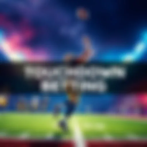 An image showing a football field with players celebrating a touchdown, highlighting betting odds on the screen.