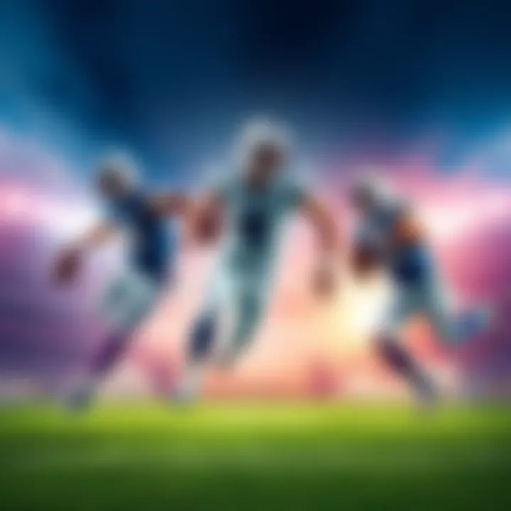 Football players from Vikings, Cowboys, and Chargers in action on the field with a focus on gameplay highlights and team logos.