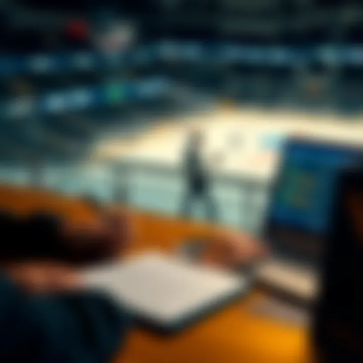 A person studying NHL betting odds with a notepad and laptop on a table, preparing for the March 30 games