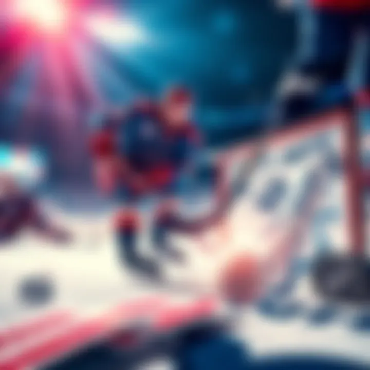 A hockey player making a play with betting slips and NHL logos in the foreground