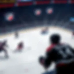 Hockey players on ice with betting odds displayed