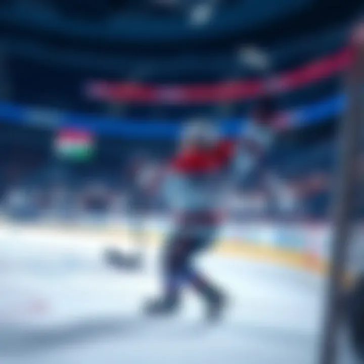 A hockey player celebrating a goal during an NHL game with fans cheering in the background.