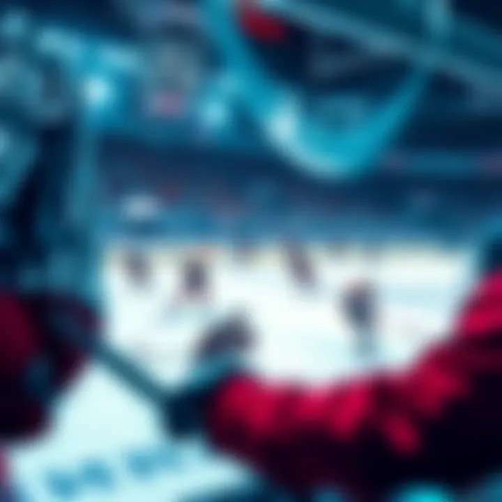 An action shot of players competing on the ice during an NHL game, showcasing intense gameplay and team spirit.