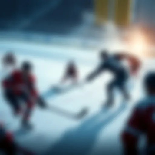 Players on ice during a tense NHL game, showcasing teamwork and skill