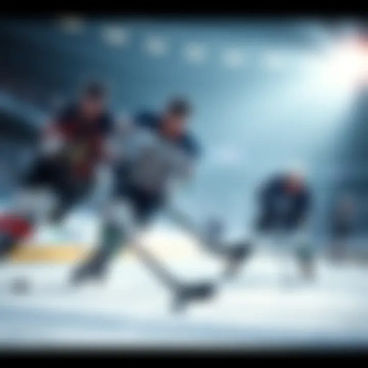 Action shot of NHL teams Ducks and Maple Leafs playing ice hockey, showcasing players in motion and the puck on the ice