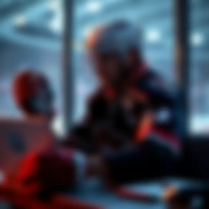 A person analyzing NHL betting trends with hockey gear and a laptop