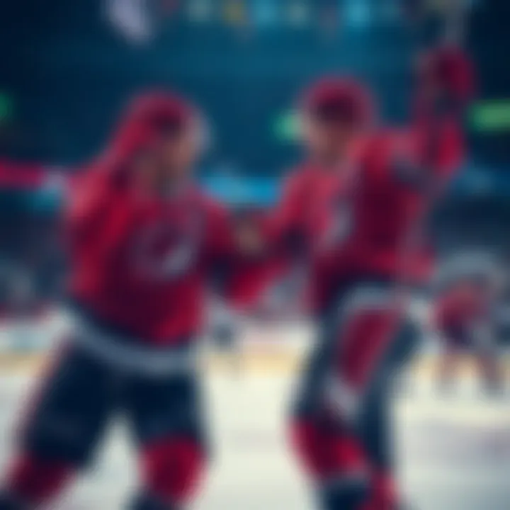 Owen Tippett and Alex Ovechkin celebrating after scoring goals in a hockey game