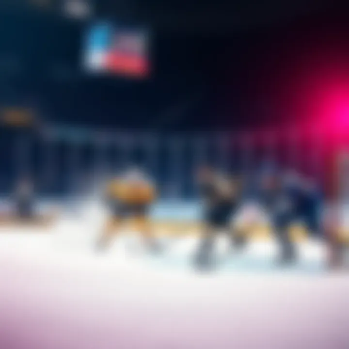 Hockey players in action shooting the puck towards the net during an NHL game