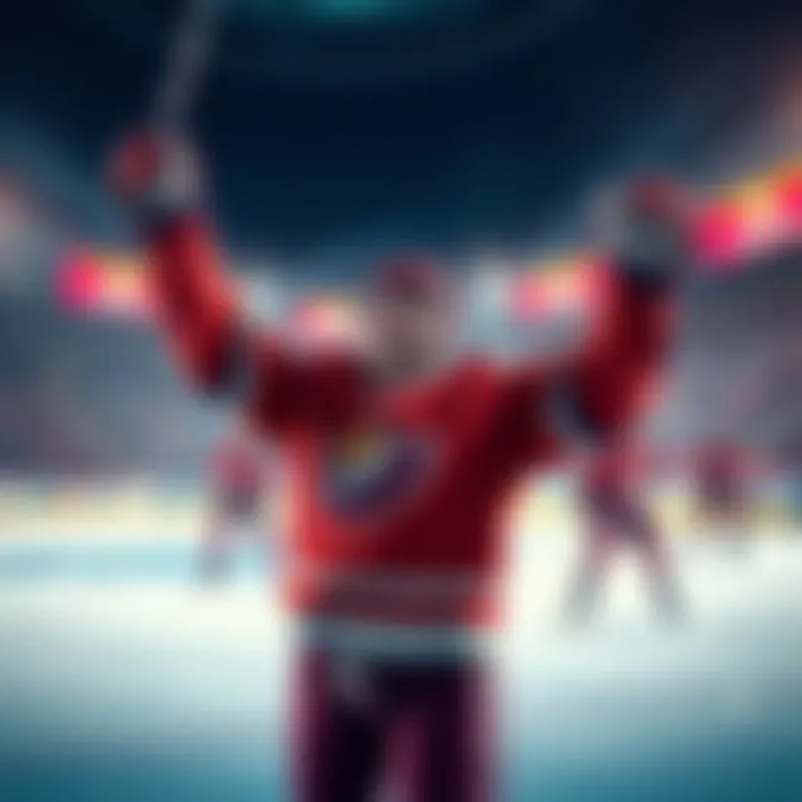 A hockey player celebrates a successful goal prediction with excitement